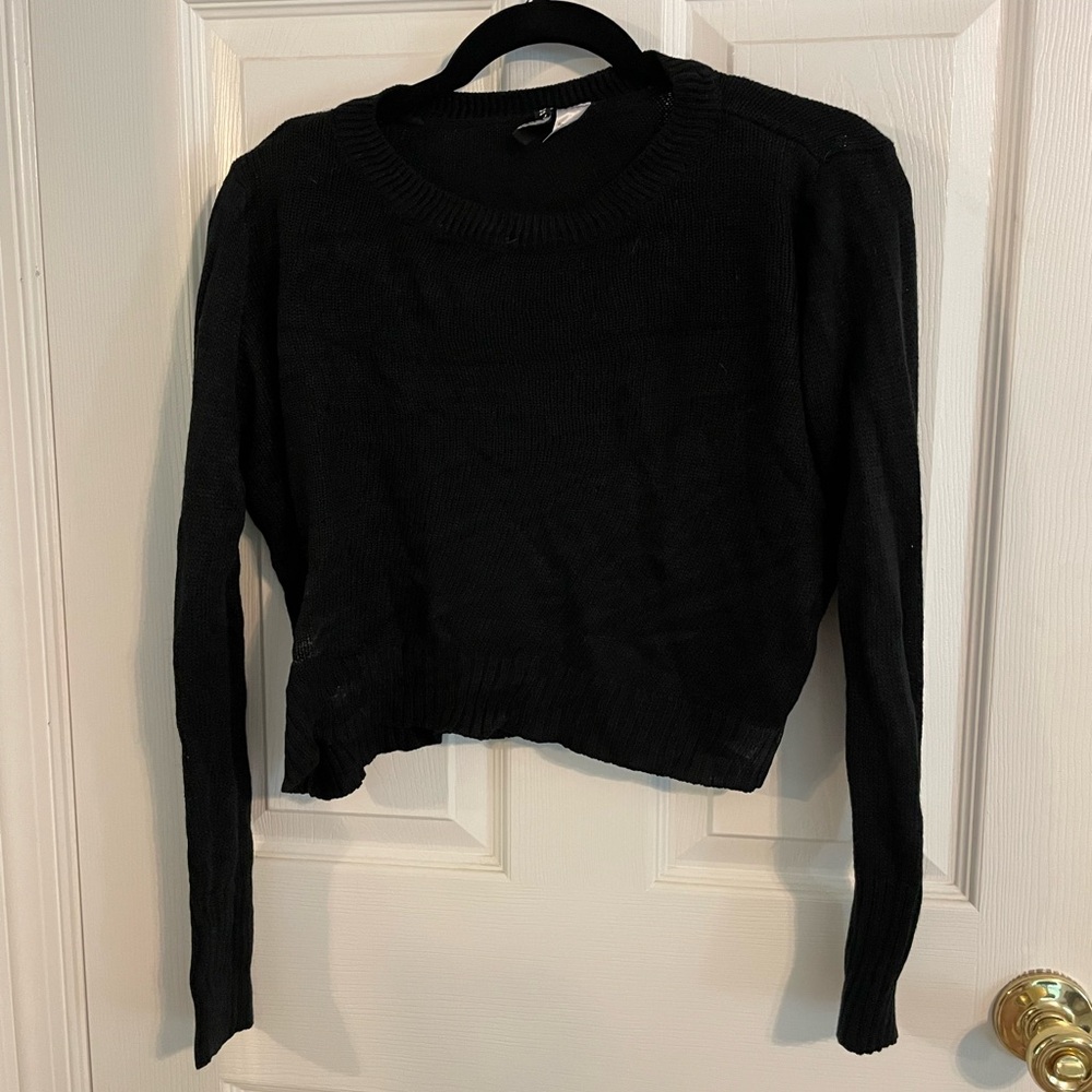Divided Black Crew Neck Sweater Cropped Knit